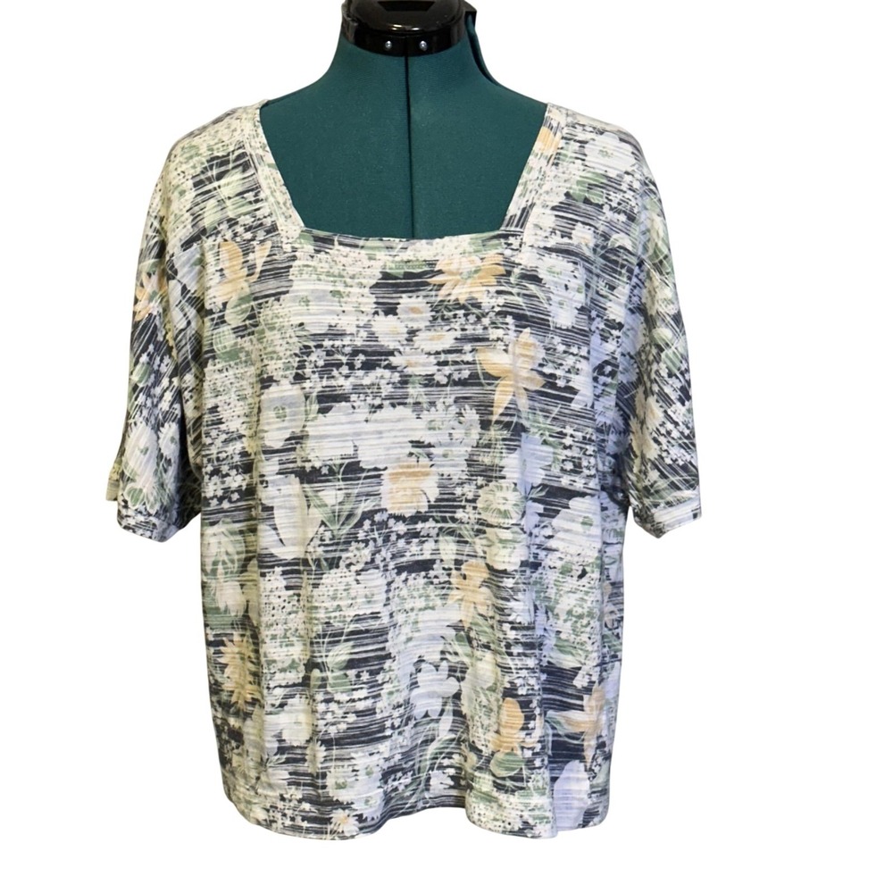 Anthropologie Shirt Womens Medium Multicolor Floral Square‎ Neck Jersey Top